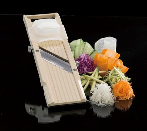 Mandoline Slicer with 4 Blades, Japanese Stainless Steel, BPA Free, 12.75 x 3.625-Inches, Beige