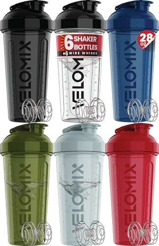VELOMIX 6 Pack 28oz Shaker Cups for Protein Shakes, Black to Red by VELOMIX