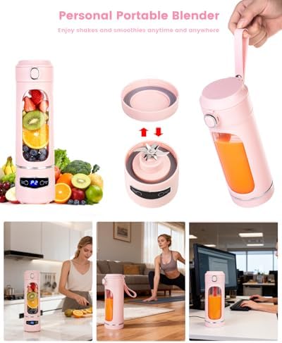 Personal Portable Blender - Smoothies & Shakes - 20Oz/600ml Large Capacity High Power Cordless Blender (Pink) - Image 2