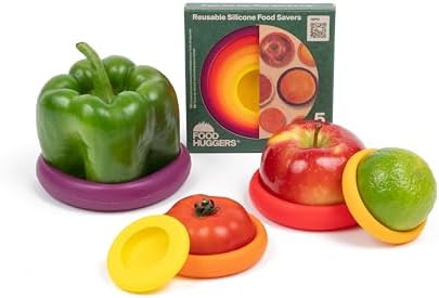 5pc Reusable Silicone Food Savers | BPA Free | Plastic Free Food Storage | Dishwasher Safe | Fruit & Vegetable Storage for Onion, Tomato, Lemon, Banana & Cans | Round, Autumn Harvest