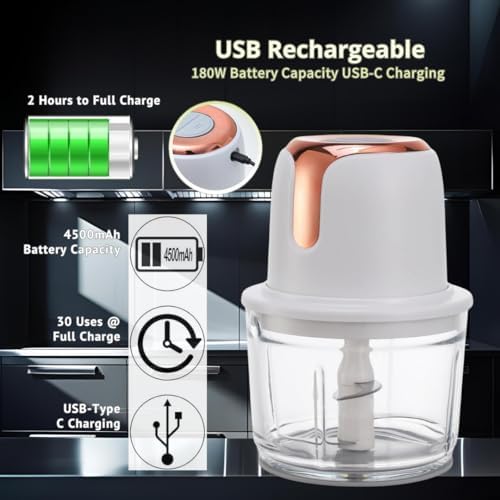 Cordless Food Processor & Meat Grinder, 5-Cup Electric Chopper, USB-C Rechargeable Battery Powered, Portable Wireless Mini Processor for Apartment, RV, Travel, Camping (Silver)