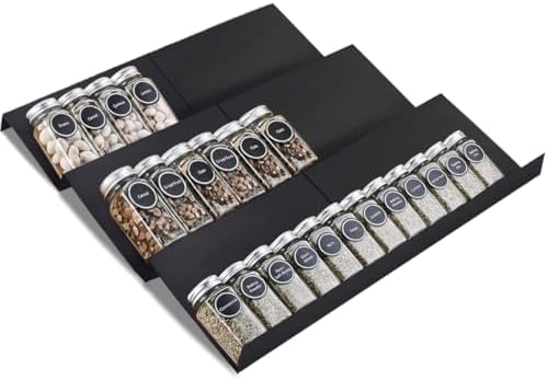 Expandable Spice Drawer Rack Organizer Insert for Kitchen Cabinet - Multi Tier Adjustable Spice Storage Shelf for Seasoning and Jar, Pack of 6