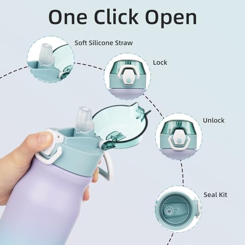 BJPKPK 25 oz Insulated Water Bottle, Straw, Handle, Stainless Steel Flask - Image 3