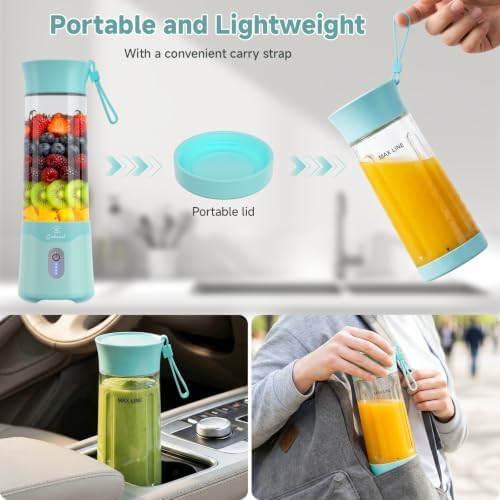COKUNST Portable Blender, 18oz Small Smoothie Blender with Extra Lid, Green - Image 6