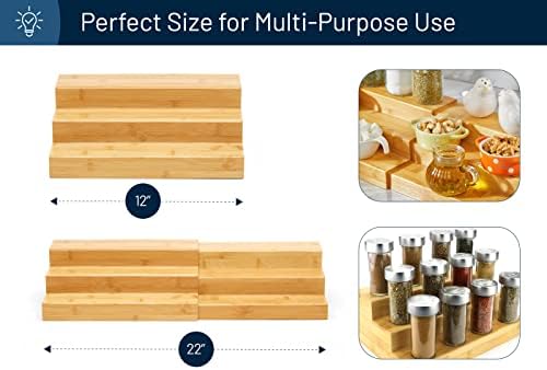 Bamboo Expandable Spice Rack Organizer, 3-Tier Adjustable Kitchen Cabinet