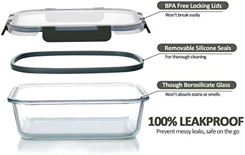 10 Pack Glass Food Storage Container with Lids,Gray