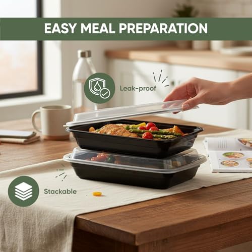 50 Pack (100 Piece) 32 oz Meal Prep Containers Reusable BPA Free Leakproof Stackable Food Storage Containers with Lids, Microwave & Dishwasher Freezer Safe To Go Bento Box Style Take Out Clear Plastic