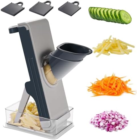 Safe Mandoline Slicer for Kitchen, Adjustable 0.5–8 mm, Stainless-Steel Blades, Anti-Slip, Dishwasher-Safe Handheld Mandoline Slicer, Compact Mandoline Food Slicer