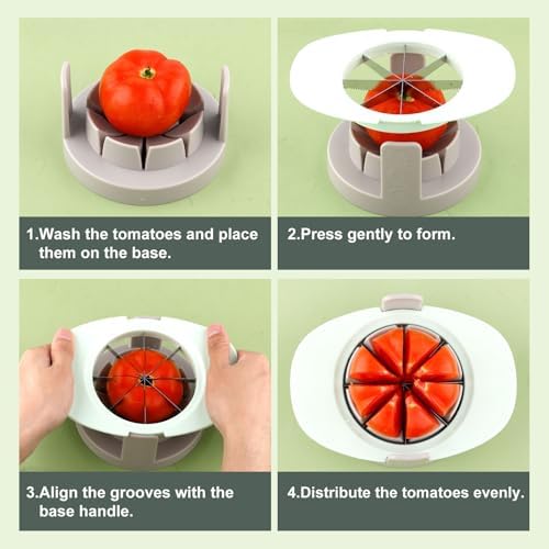 Fruit Cutter Slicer, 4 in 1 Apple Corer Remover Green 430 Stainless Steel Tomato Wedges Vegetable Cutter 8 Slices Multifunctional Kitchen Tool for Fruit & Vegetable Cutting