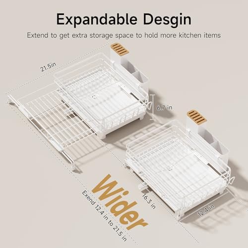 Expandable Dish Drying Rack for Kitchen Counter Dish Strainer Over the Sink