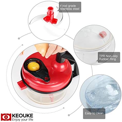 KEOUKE Hand Crank Food Chopper Red - Manual Food Processor with Egg Separator, Labor-Saving, Easy to Clean, Large Vegetable Mixer Blender for Onion, Garlic, Salad, Salsa, Nuts, Meat, Fruit, etc - Image 4