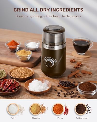 SHARDOR Electric Super Silent Blade Coffee Grinder, Timed Grind Control Rotary Knob, Adjustable Coarse to Fine for Coffee Beans, Spices & Herbs, with 1 Removable Stainless Steel Bowl, Coffee - Image 4