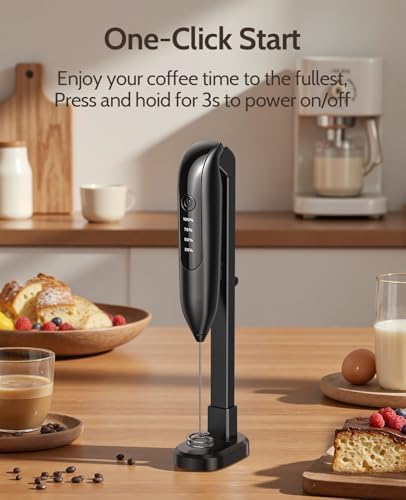 Milk Frother Handheld: LED & Wireless Charge, 3 Heads 3 Speeds - Image 2