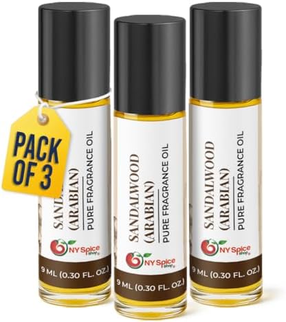 NY Spice Shop Arabian Sandalwood Fragrance – Pack of 3 Sandalwood Oil Perfume & Unisex Scent – Oriental Musk Aroma with Warm Wood Accord –Traditional Arabian Scent by NYSpiceShop