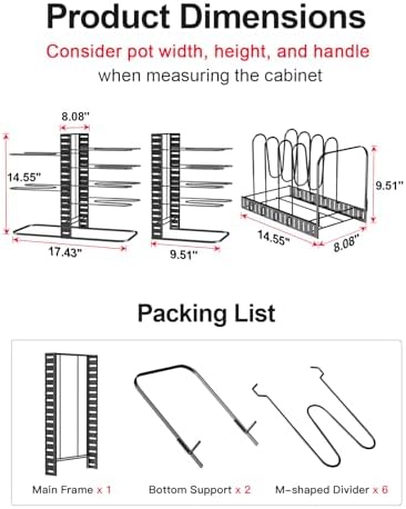 8-Tier Lightweight Pots and Pans Organizer under Cabinet, 14.55" H