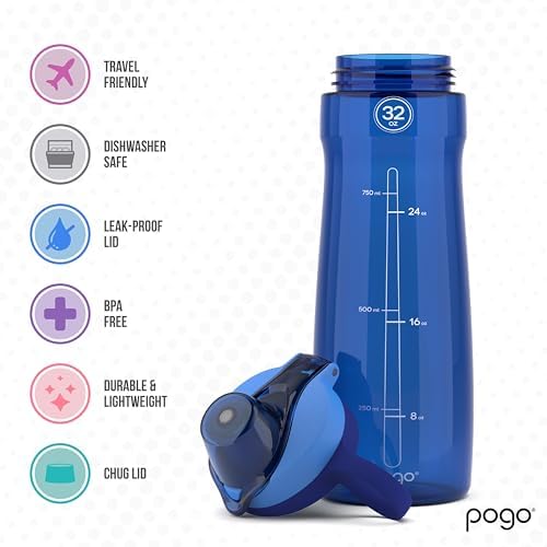 Pogo BPA-Free Tritan Plastic Water Bottle with Chug Lid, 32 Oz, Blue - Image 6