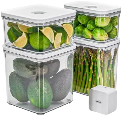 Premium Airtight Food Storage Containers & Vacuum Sealer Machine Starter Set, 4-piece Container with Sealer, 100% Leak Proof,Keep food fresh up to 5 times longer than non-vacuum strorage.