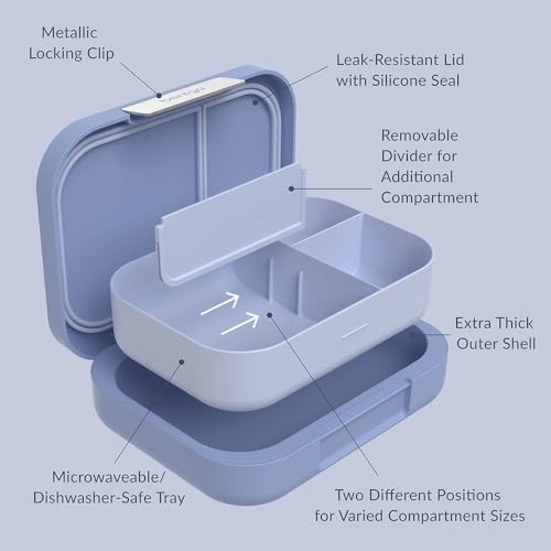 Modern - Leak-Resistant Bento Lunch Box For Adults, Teens, & Larger Appetites; Reusable BPA-Free Meal Prep Container with 3 or 4 Compartments, Dishwasher/Microwave Safe; 5 Cups (Dusk Blue)