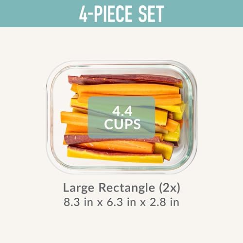 Glass Leak-Proof Food Storage Set, 4 Piece, Airtight Lids, BPA-Free
