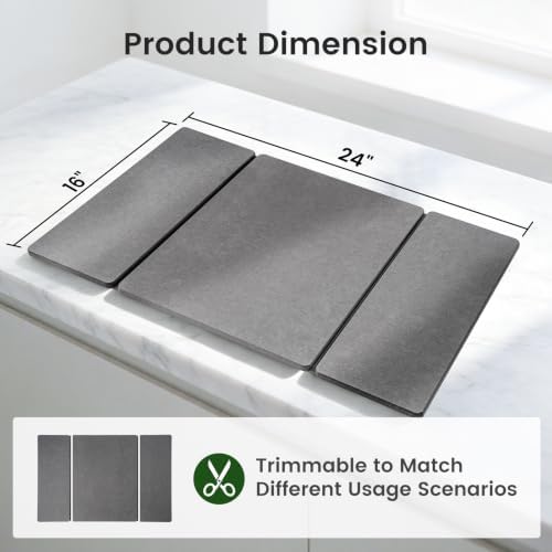 Stone Drying Mat for Kitchen Counter, Quick Dry Stone Dish/Bath Mat 24"x16"