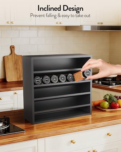 4 Tier Spice Rack Organizer for Cabinet, Freestanding Bamboo Seasoning Rack for Countertop, Cupboard, Pantry, Kitchen, 13.18 x 4.13 x 12.2 inches(Spice Jars Not Included), Black