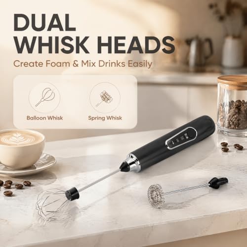 Rechargeable Hand Mixer, Mini Electric Egg Beater for Baking Cooking, Black
