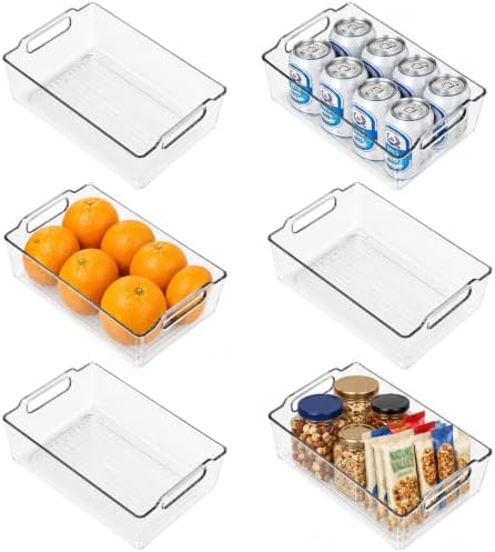 6 Pack Clear Plastic Storage Bins with Handles, Pantry Organizer Box