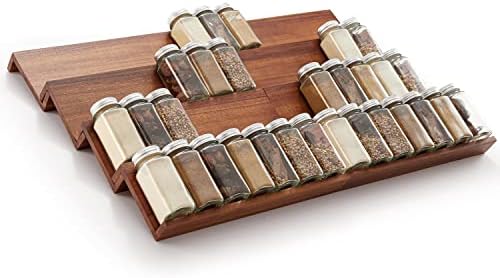 Acacia Wood 4-Tier Spice Rack Organizer for Cabinet, Pack of 8 Pcs
