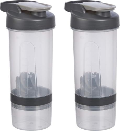 Amazon Basics Protein Shaker Bottle with Mixer Ball, Cups for Shakes, 20 oz, Gray, 11.8x9x23 cm (Pack of 16) by AmazonBasics