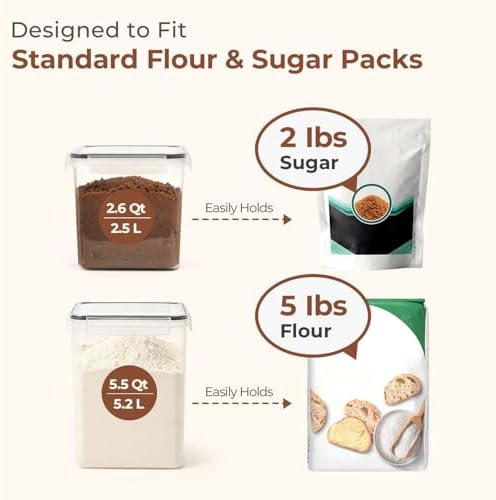 Airtight Flour and Sugar Container 2.6Qt & 5.5Qt 3Pack, Wide Mouth