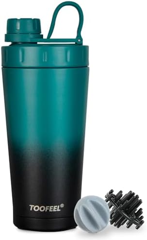 TOOFEEL Stainless Steel Protein Shaker Bottle - 20 oz Double Walled Insulated Cup, Keeps Cold/Hot for Gym Workout Mixes by Tofeelthebeautyoflife