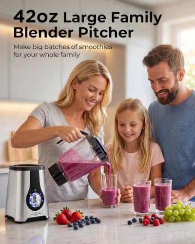 Blender and Food Processor Combo, 5-in-1 Countertop Blender with 42 oz Pitcher, 24 oz Travel Cup, 17 oz Chopper and 10 oz Spice Grinder, 12-Piece Kitchen System, Silver - Image 2