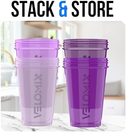 VELOMIX 4 Pack 20oz Protein Shaker Bottle for Protein Mixes, Purple Bloom - Image 6