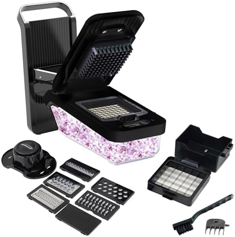 Brentwood All-in-One Food & Vegetable Chopper, Mandoline Slicer, and Cheese Grater with 4.25-Cup Storage Container and 8 Interchangeable Stainless Steel Blades (Black) by BrentwoodAppliances