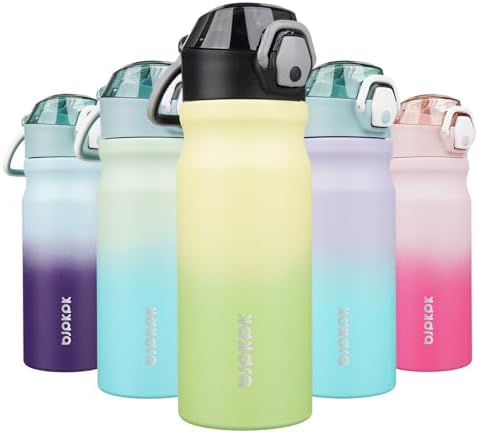 BJPKPK 18 oz Water Bottle with Straw & Handle, Insulated Stainless Flask by BJPKPK