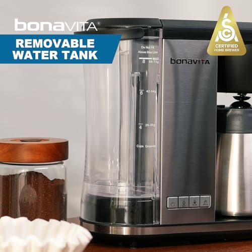 Enthusiast 8 Cup Drip Coffee Brewer, Pour Over, SCA Certified Coffee Machine with Thermal Carafe, Stainless Steel Panel, Removable Reservoir