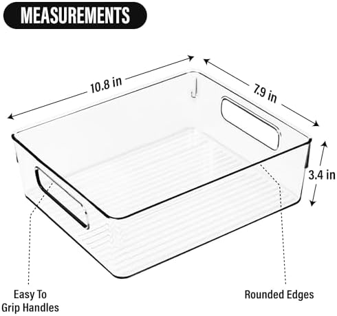 Clear Plastic Storage Bins, Pantry Organizers and Storage, Kitchen Organization and Storage Containers Bins for Organizing, Fridge, Freezer, Bathroom, Pantries, Medicine Cabinet Organizer Bin