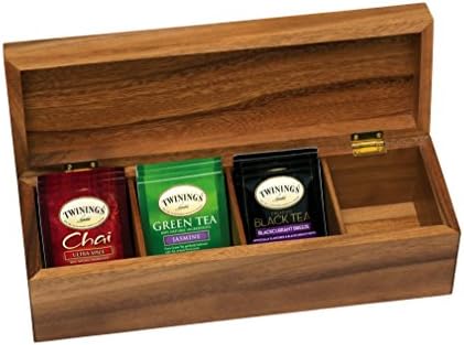 Acacia Wood Tea Box with 4 Sections, 12-1/2" x 4-1/8" x 3-7/8"