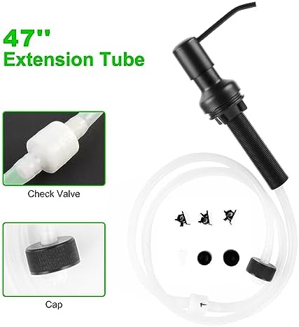 Soap Dispenser for Kitchen Sink, Sink Soap Dispenser with Longer Threaded Shaft Shank, 47" Extension Tube Connects Directly to Dish Soap Container, Wider Pump Head Base （Black）