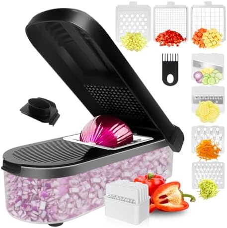 Veggie Chopper With Container Non-Slip Base, Stainless Steel Knives - Image 7