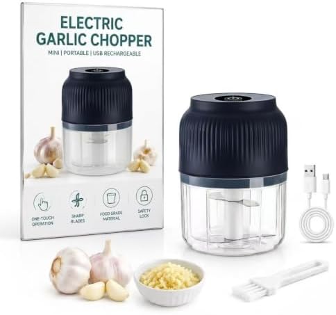 Electric Garlic Chopper, 2026 New Mini Portable Veggie Chopper, Electric Food Chopper Tool, USB Rechargeable, Wireless Veggie Grinder, for Mashing Onion, Garlic, Chili, Ginger (Blue) by Unknown