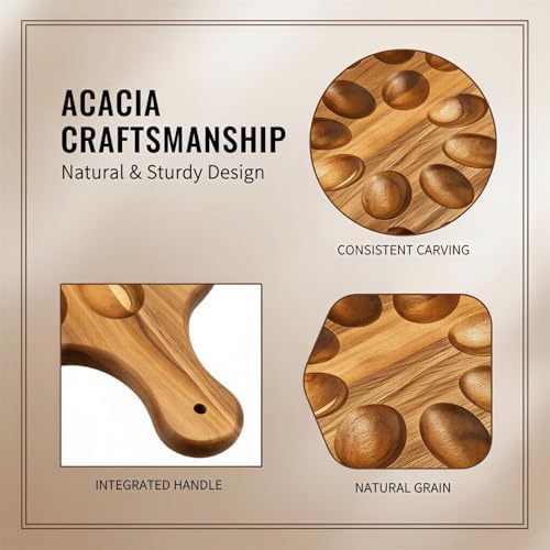 2 Pcs Quality Acacia Wood Egg Holders with Slicers, Sturdy 24 Holes Wooden Deviled Egg Platter with Handle for Refrigerator, Kitchen Counter, Gatherings, Camping & Picnic