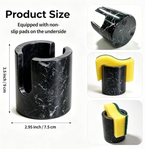 Marble Sponge Holder for Kitchen Sink Countertop Organizer(Black)