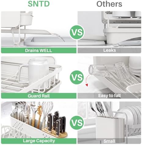 Large Dish Drying Rack for Kitchen Counter, Expandable, White