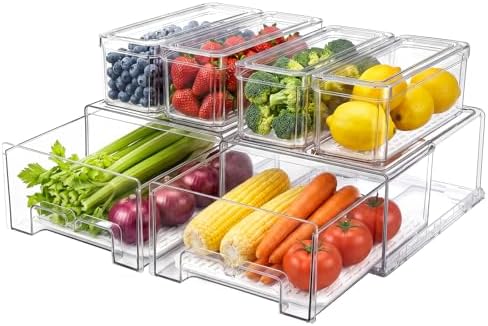 6Pack Fridge Organizers and Storage with Drain Trays,BPA-Free PET,Stackable