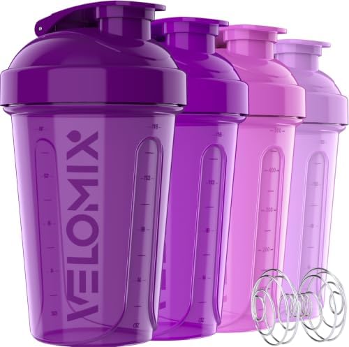 VELOMIX 4 Pack 20oz Protein Shaker Bottle for Protein Mixes, Purple Bloom by VELOMIX