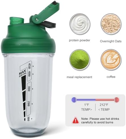 20 oz protein shaker bottle, TRITAN Plastic, BPA/BPS Free Whey Protein Drink Cups for Pre-Workout and Gym, Blender Shaker for Blending Protein Shakes, Overnight Oats and Smoothies (green) - Image 4