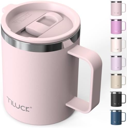 TILUCK 12 oz Insulated Coffee Mug with Lid and Handle by TILUCKBringsGoodLuck