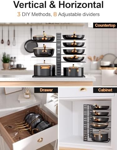 8-Tier Lightweight Pots and Pans Organizer under Cabinet, 14.55" H