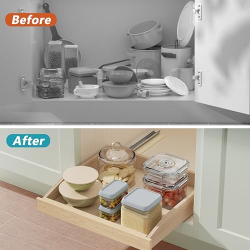 Pull Out Cabinet Drawer for Kitchen Cabinets 25.5" W x 21" D, Pull Out Cabinet Organizer, Bottom Assembly, Requires At Least 26.5” Cabinet Opening, 2PCS